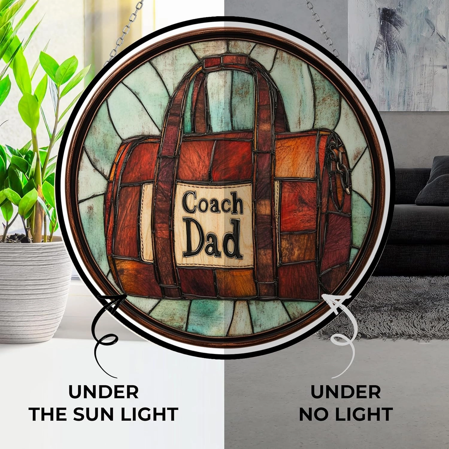 Customized Boho Fathers Day Coach Dad Duffel Bag Stained Glass Window Hanging, Suncatcher for Women, Stained Glass Window Decor Perfect Home Décor