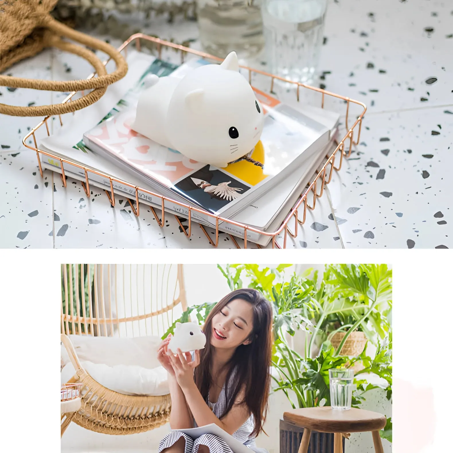 Cute Cat LED Nightlight - Rechargeable Silicone Kitty Lamp for Kids