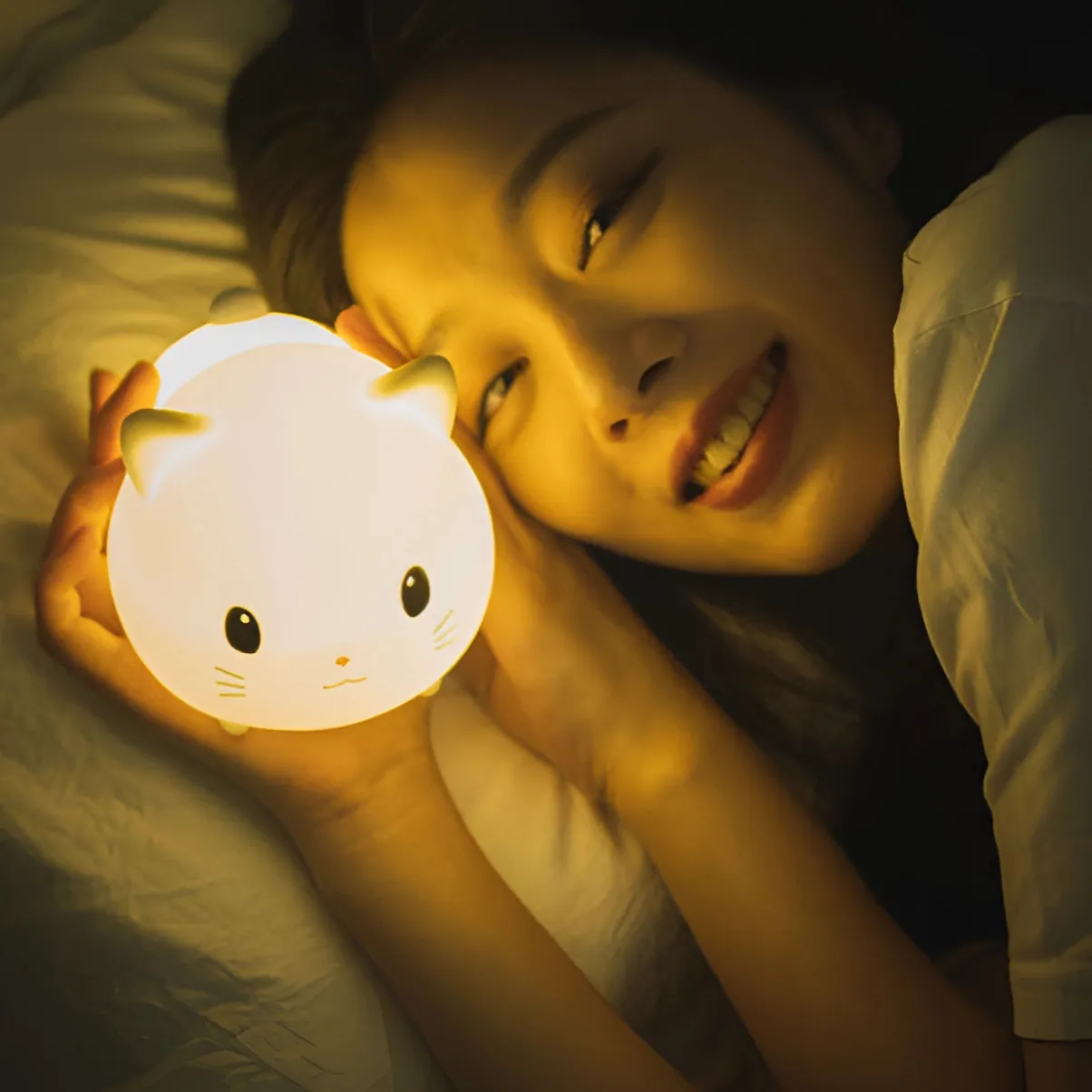 Cute Cat LED Nightlight - Rechargeable Silicone Kitty Lamp for Kids