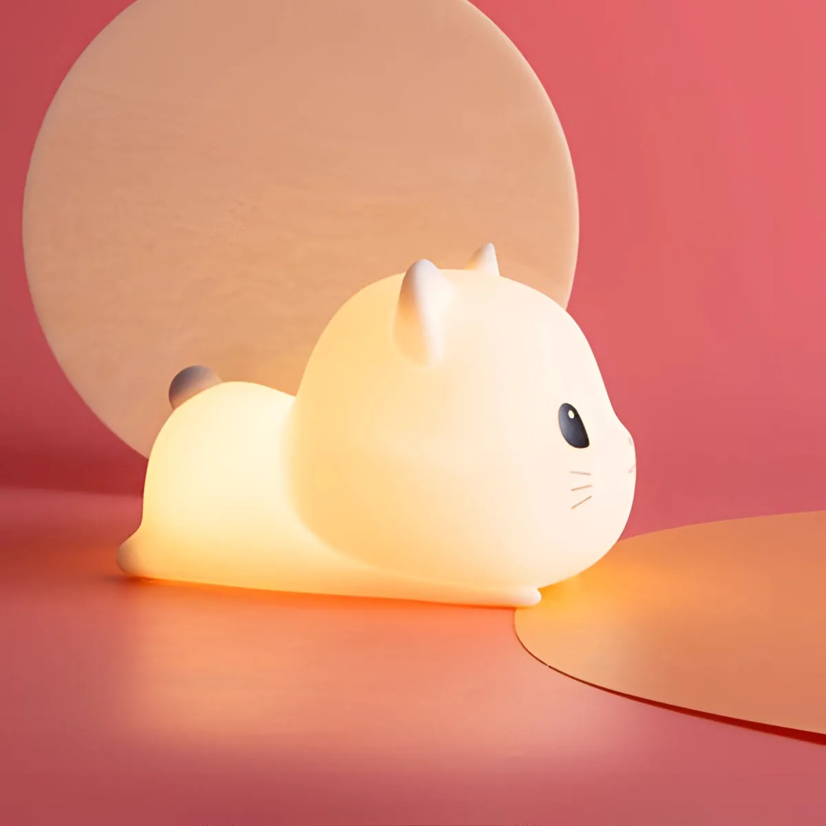 Cute Cat LED Nightlight - Rechargeable Silicone Kitty Lamp for Kids