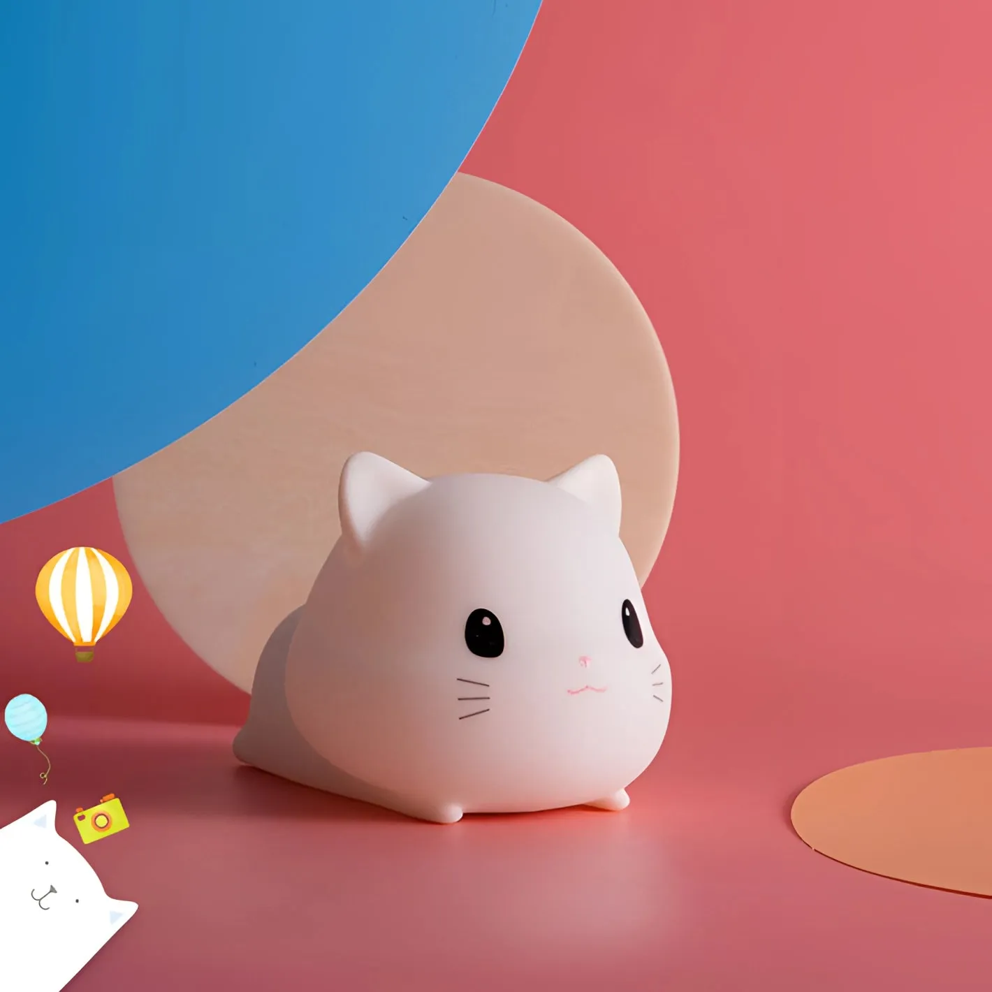 Cute Cat LED Nightlight - Rechargeable Silicone Kitty Lamp for Kids