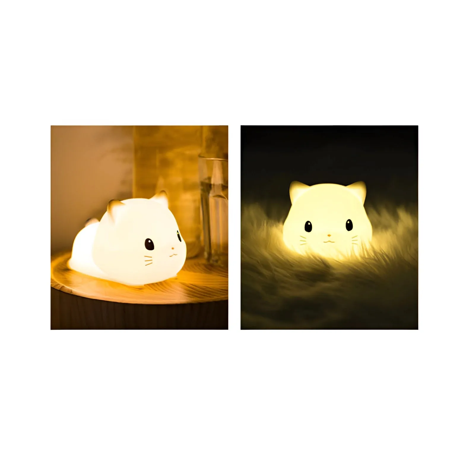 Cute Cat LED Nightlight - Rechargeable Silicone Kitty Lamp for Kids