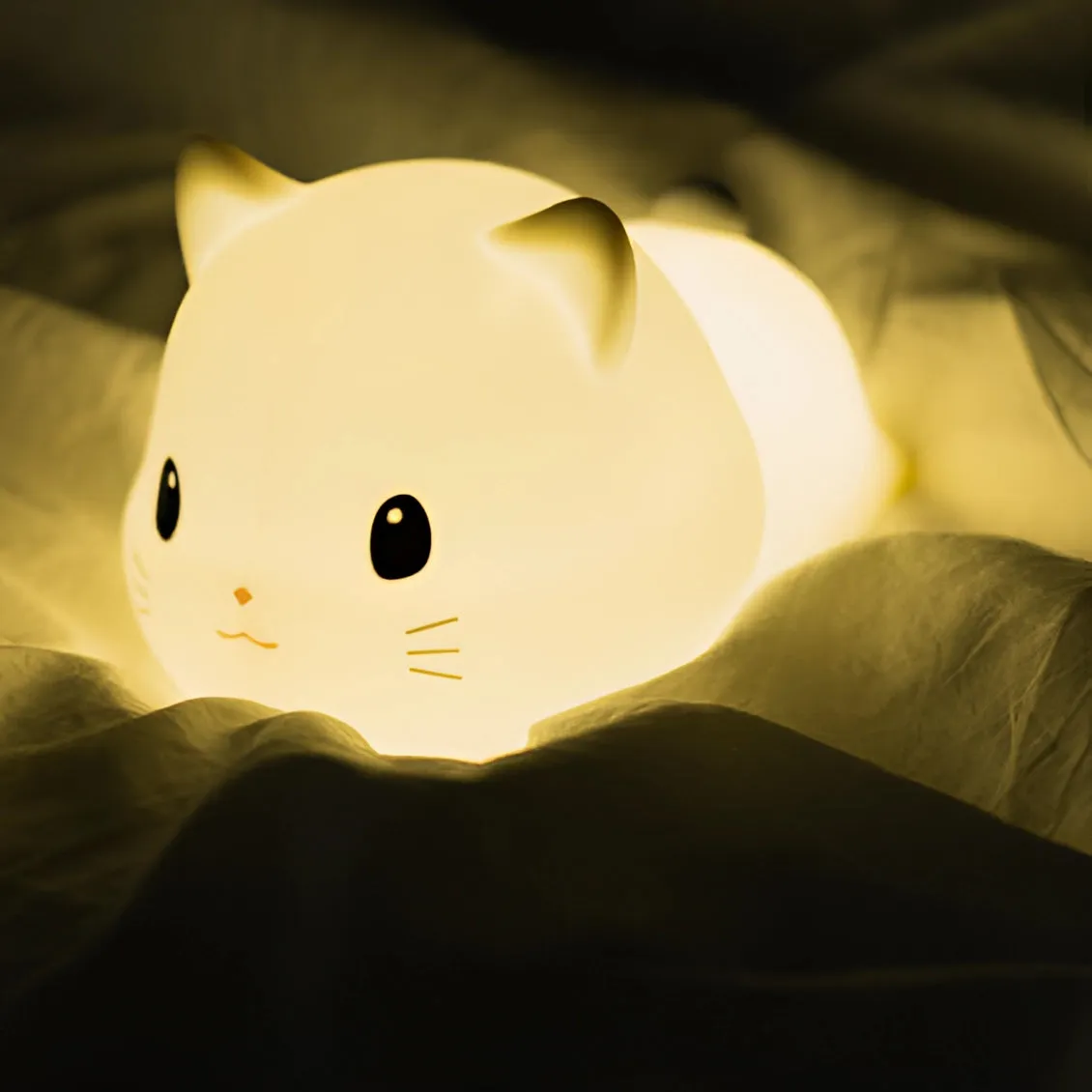 Cute Cat LED Nightlight - Rechargeable Silicone Kitty Lamp for Kids