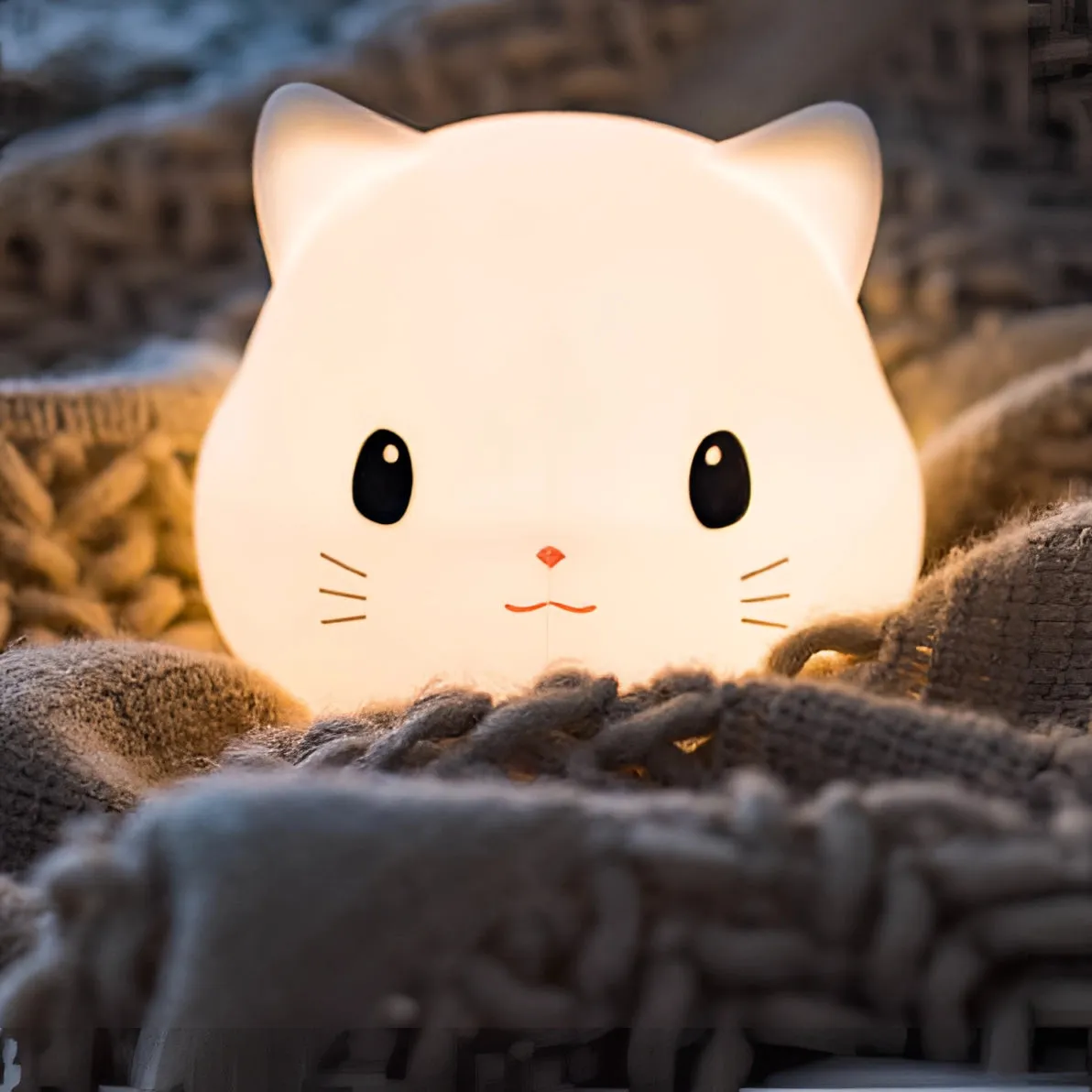 Cute Cat LED Nightlight - Rechargeable Silicone Kitty Lamp for Kids