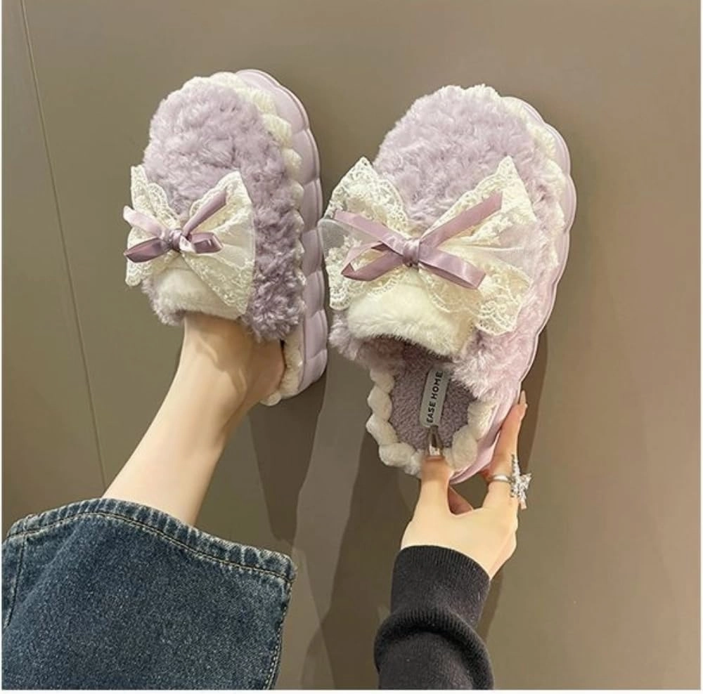 Cute Butterfly Fuzzy Women's Slippers Winter Fluffy Open Toe House Slippers Slip On Plush Bedroom Shoes Indoor Outdoor