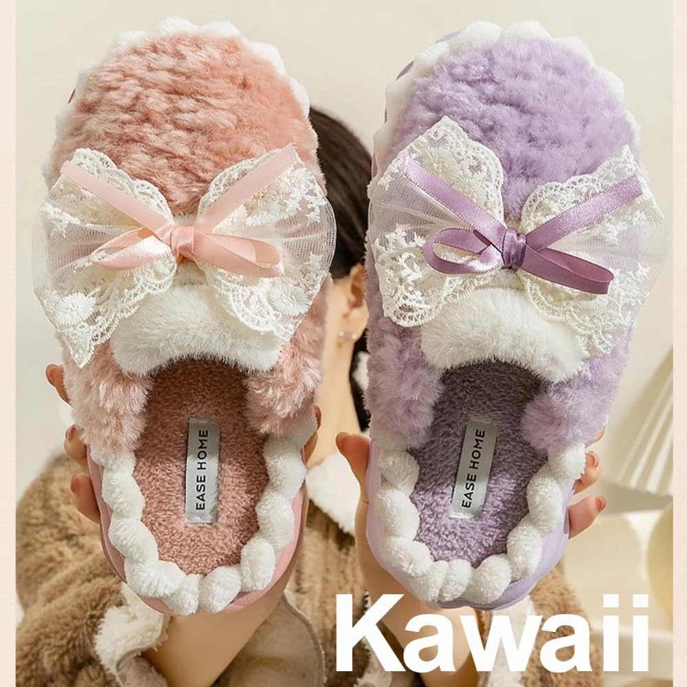 Cute Butterfly Fuzzy Women's Slippers Winter Fluffy Open Toe House Slippers Slip On Plush Bedroom Shoes Indoor Outdoor