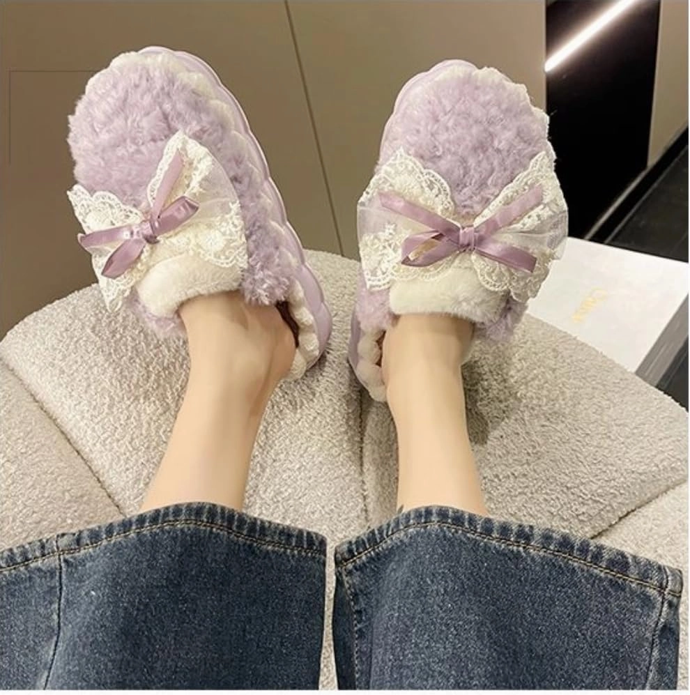 Cute Butterfly Fuzzy Women's Slippers Winter Fluffy Open Toe House Slippers Slip On Plush Bedroom Shoes Indoor Outdoor