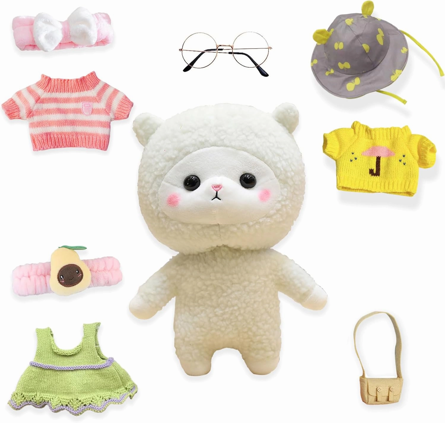 Cute Llama Stuffed Animal with Glasses, Kawaii Llama Plush with 8 Outfits - Perfect Llama Gifts for Girls, Teens, and Plushie Lovers