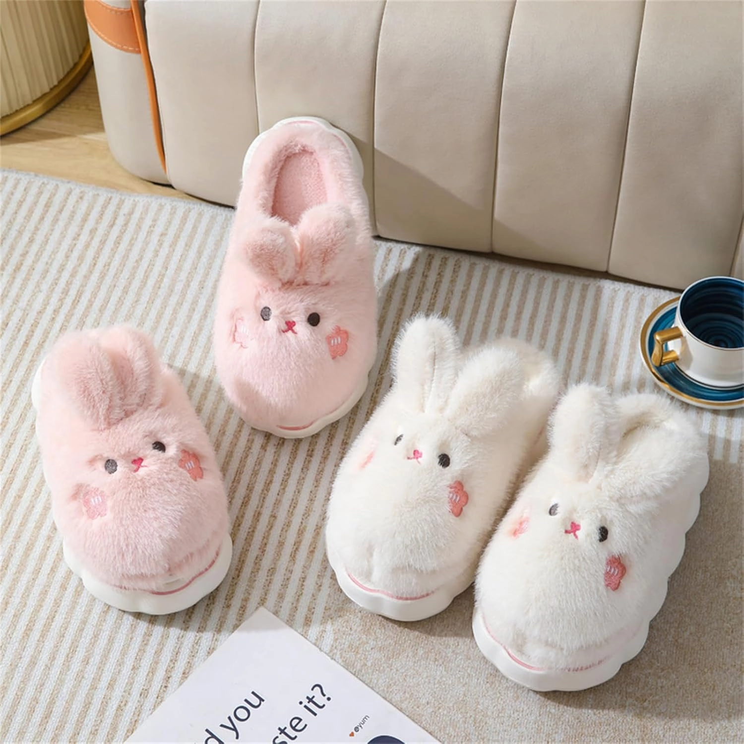 Cute Rabbit Cotton Animal Slippers for Women - Warm Home Slippers
