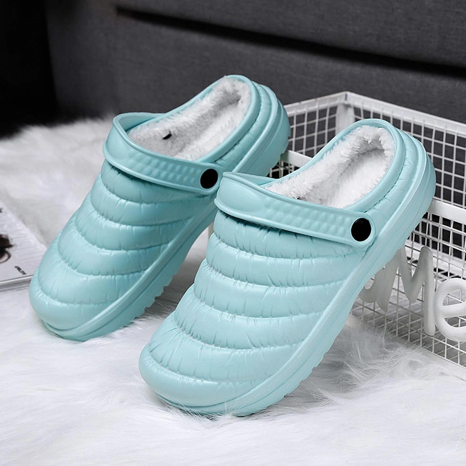 CYian Women's Men's Fuzzy Slippers Lined Clogs and Warm Plush Fleece Garden Shoes Indoor Outdoor with Elastic Strap