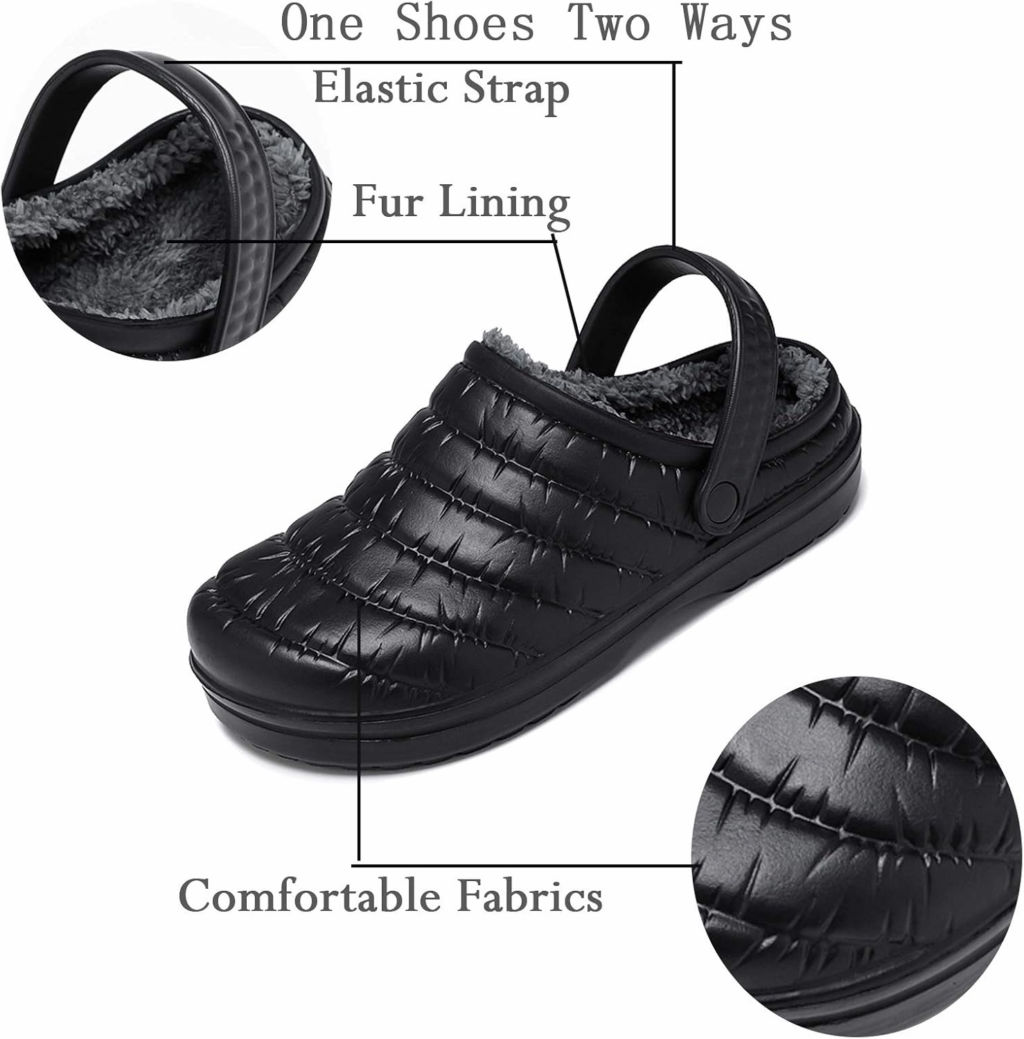 CYian Women's Men's Fuzzy Slippers Lined Clogs and Warm Plush Fleece Garden Shoes Indoor Outdoor with Elastic Strap