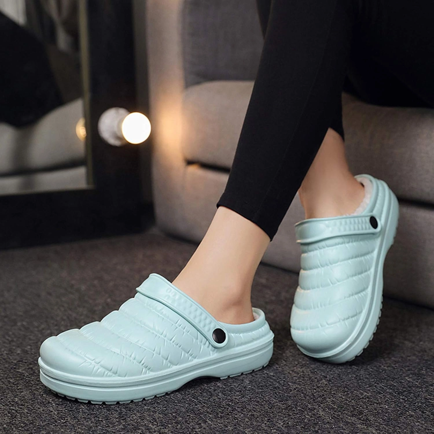 CYian Women's Men's Fuzzy Slippers Lined Clogs and Warm Plush Fleece Garden Shoes Indoor Outdoor with Elastic Strap