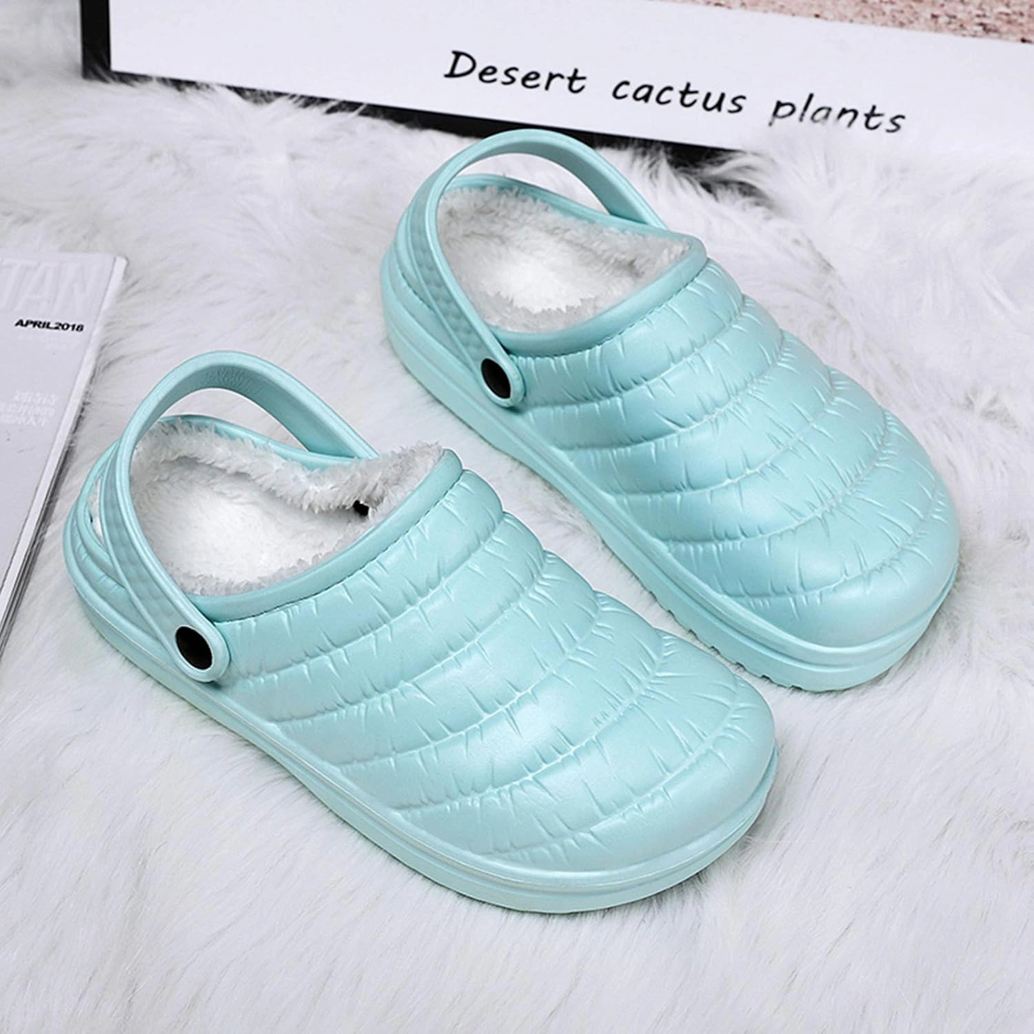 CYian Women's Men's Fuzzy Slippers Lined Clogs and Warm Plush Fleece Garden Shoes Indoor Outdoor with Elastic Strap