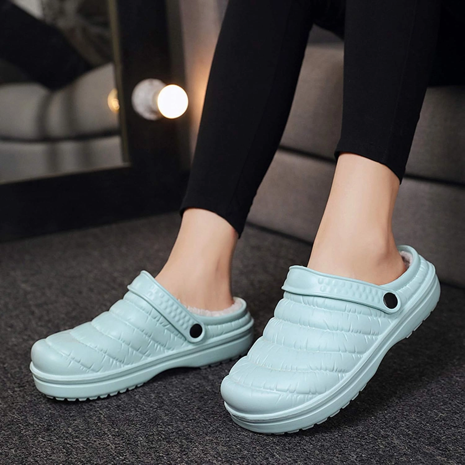 CYian Women's Men's Fuzzy Slippers Lined Clogs and Warm Plush Fleece Garden Shoes Indoor Outdoor with Elastic Strap