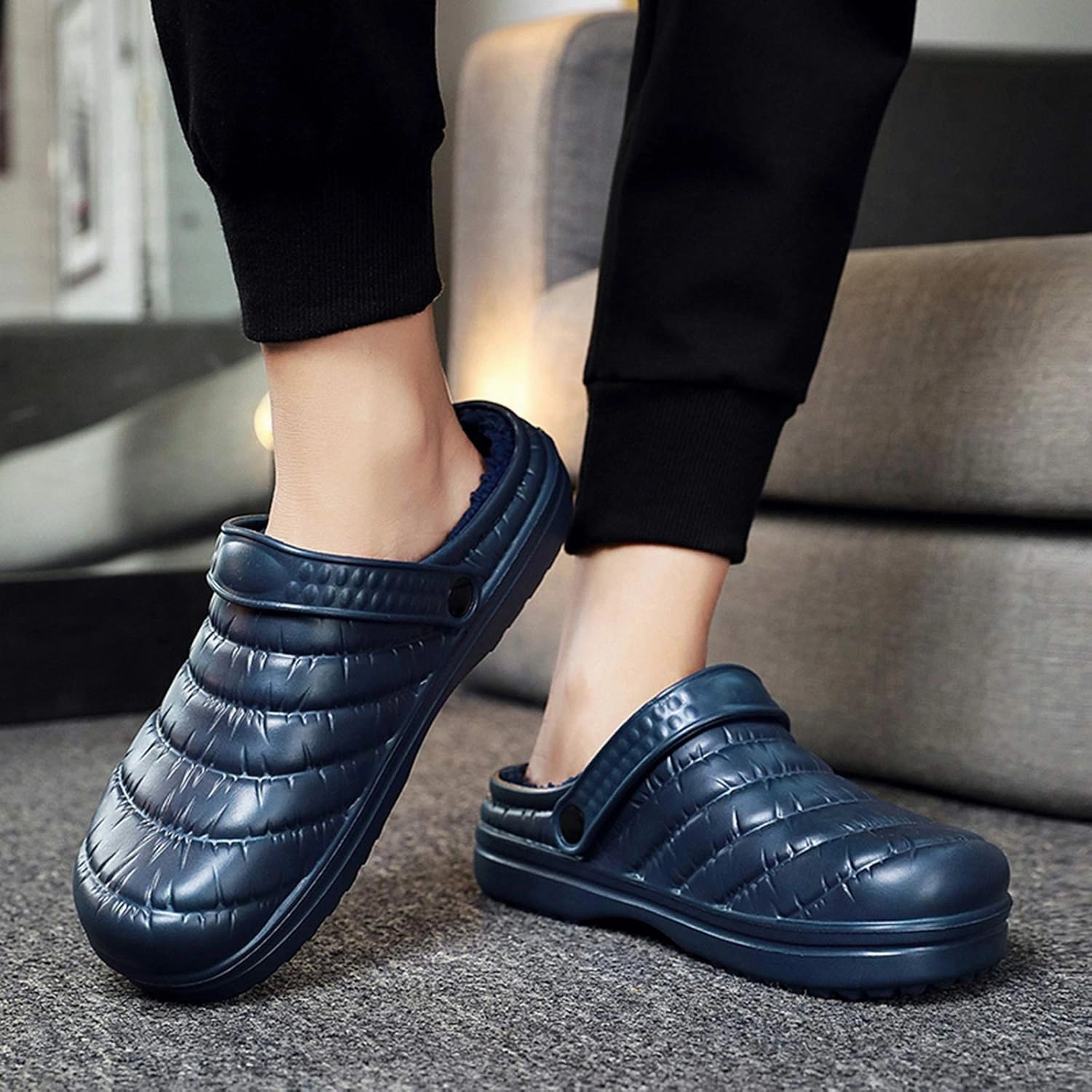 CYian Women's Men's Fuzzy Slippers Lined Clogs and Warm Plush Fleece Garden Shoes Indoor Outdoor with Elastic Strap