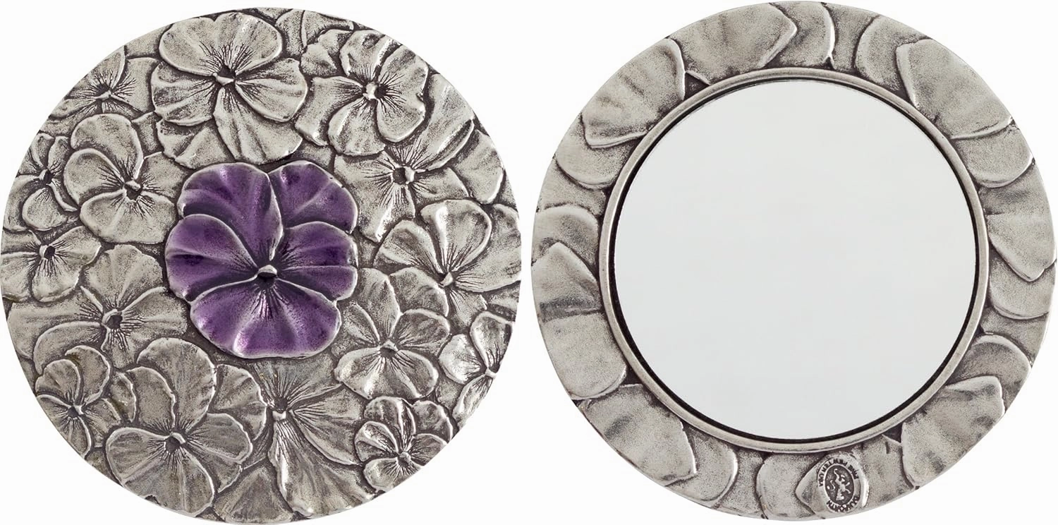 DANFORTH — Pewter Pansy Purse Mirror — Handmade Hand-Held Mirror for Women — Purple Flower Gift Accessories — Made in USA (3 inches)