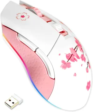 DAREU Sakura Pink Wireless Wired Gaming Mouse, Dual-Mode Rechargeable 7 Programmable Buttons,10K DPI,RGB and 7 Adjustable DPI Levels up to [150IPS] [1000Hz Polling Rate] for PC Notebook Mac