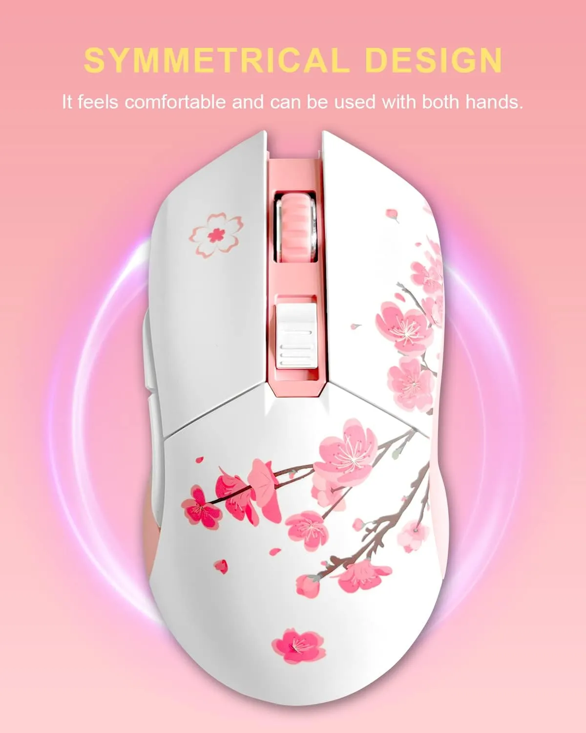 DAREU Sakura Pink Wireless Wired Gaming Mouse, Dual-Mode Rechargeable 7 Programmable Buttons,10K DPI,RGB and 7 Adjustable DPI Levels up to [150IPS] [1000Hz Polling Rate] for PC Notebook Mac