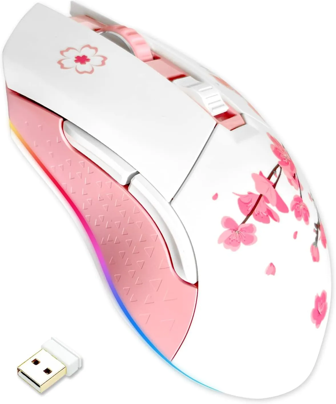DAREU Sakura Pink Wireless Wired Gaming Mouse, Dual-Mode Rechargeable 7 Programmable Buttons,10K DPI,RGB and 7 Adjustable DPI Levels up to [150IPS] [1000Hz Polling Rate] for PC Notebook Mac