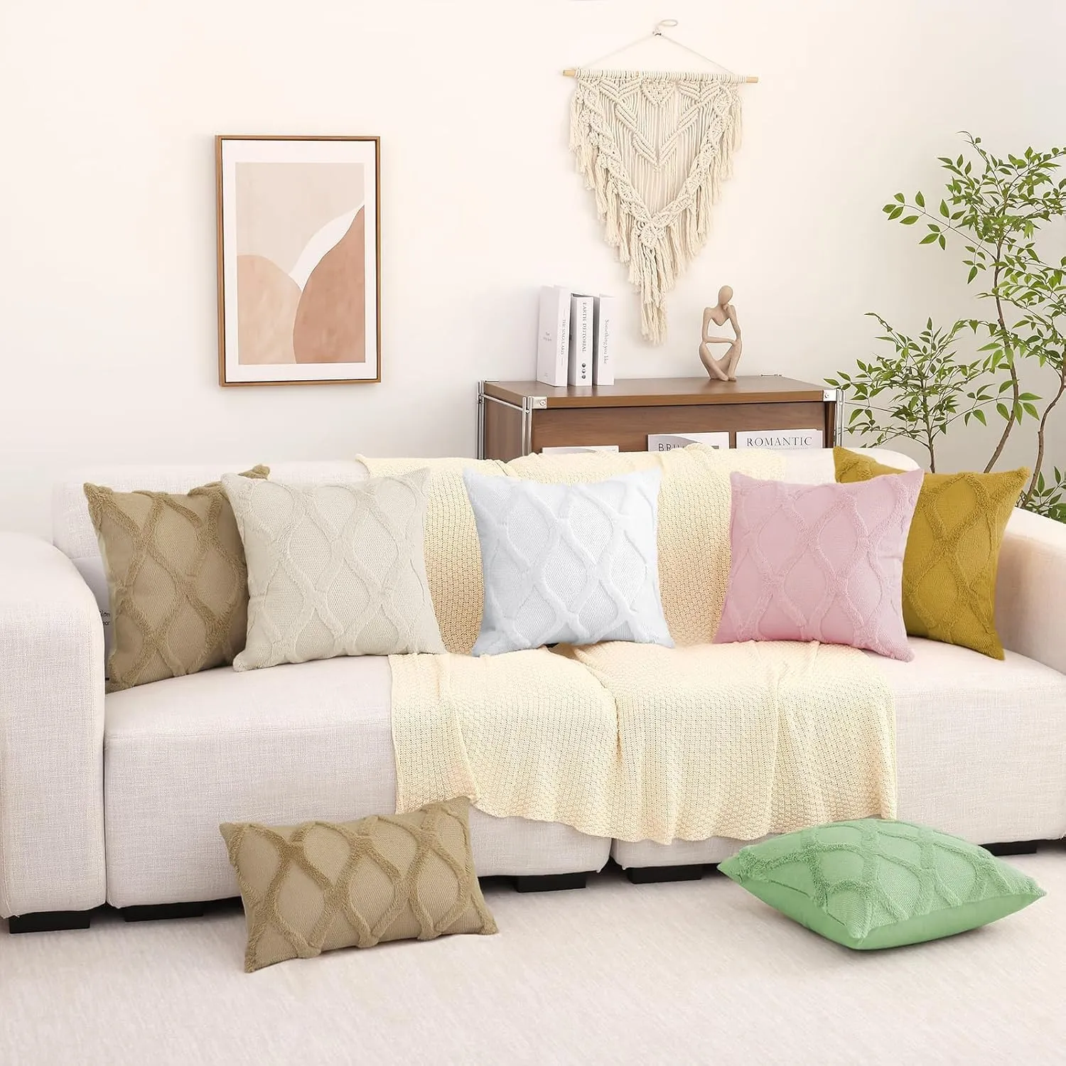 decorUhome Throw Pillow Covers 20x20 Inch Set of 2, Soft Plush Faux Fur Wool Pure White Couch Pillow Covers, Decorative Neutral Pillow Cases for Bed Sofa Living Room Home Decor