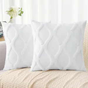 decorUhome Throw Pillow Covers 20x20 Inch Set of 2, Soft Plush Faux Fur Wool Pure White Couch Pillow Covers, Decorative Neutral Pillow Cases for Bed Sofa Living Room Home Decor