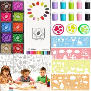 DIY Sponge Finger Painting Kit,Sponge Finger Painting Kit,DIY Sponge Finger Painting Kit 12 PCS Stencils with 20 Colors Inkpad and 10 PCS Finger Painting Sponge (A)