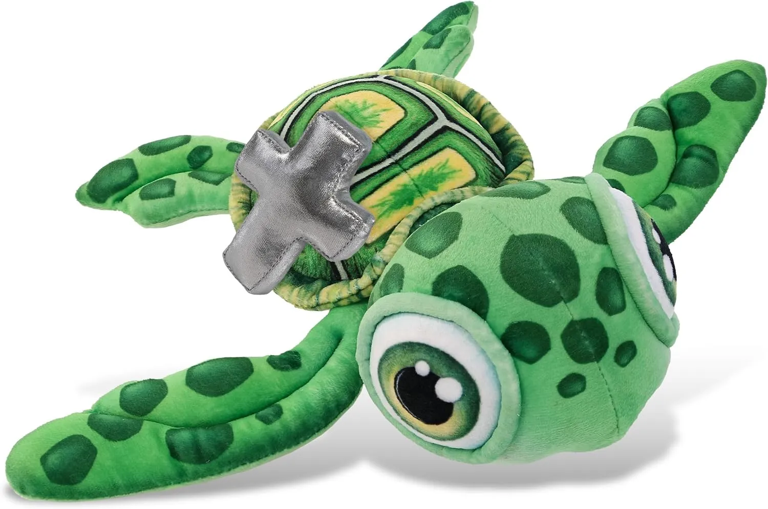 DolliBu Green Sea Turtle Stuffed Animal with Silver Cross and Personalization - Religious Turtle Plush Baptism Gifts, Dedication Christening Gifts Plush Prayer Toy Healing Teddy Bear - 14 Inches