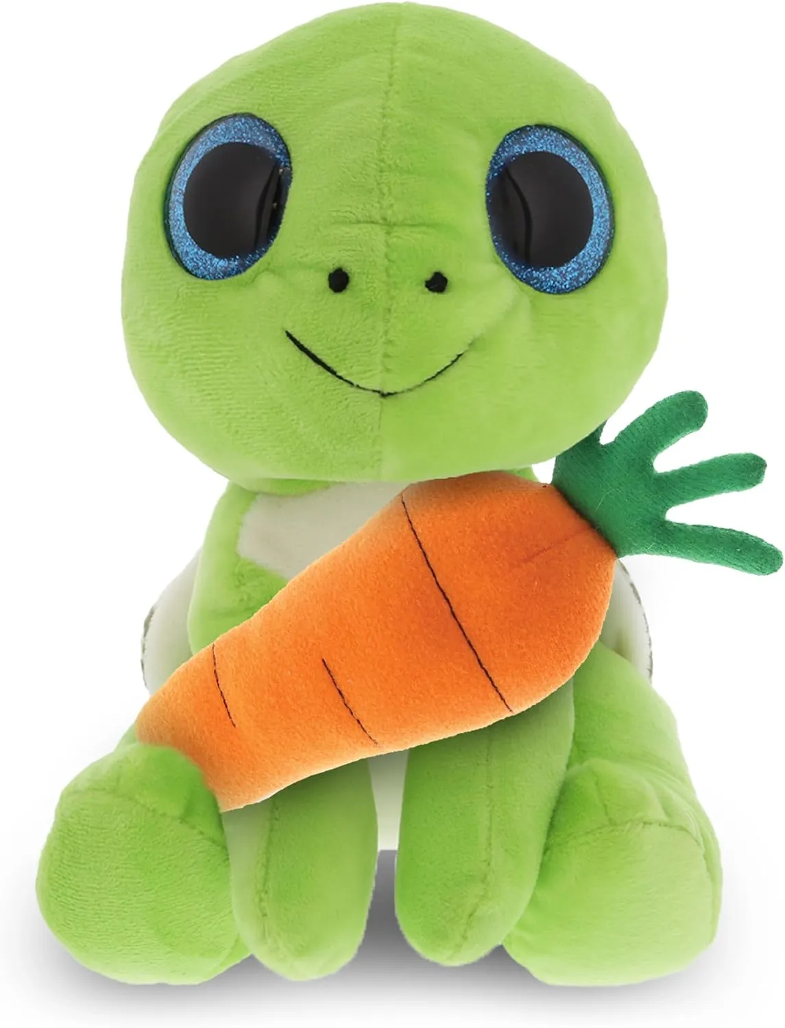DolliBu Happy Easter Sparkling Eyes Large Green Sea Turtle with Carrot - Cute Stuffed Animals with Carrot Plush Toy, Easter Plush Animal - 6 Inches