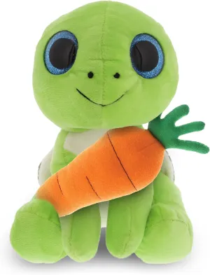 DolliBu Happy Easter Sparkling Eyes Large Green Sea Turtle with Carrot - Cute Stuffed Animals with Carrot Plush Toy, Easter Plush Animal - 6 Inches