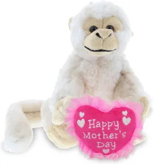 DolliBu Happy Mother's Day Super Soft Plush White Squirrel Monkey - Cute Stuffed Animal with Pink Heart Message for Best Mommy, Grandma, Wife, Daughter - 12.5" Inches