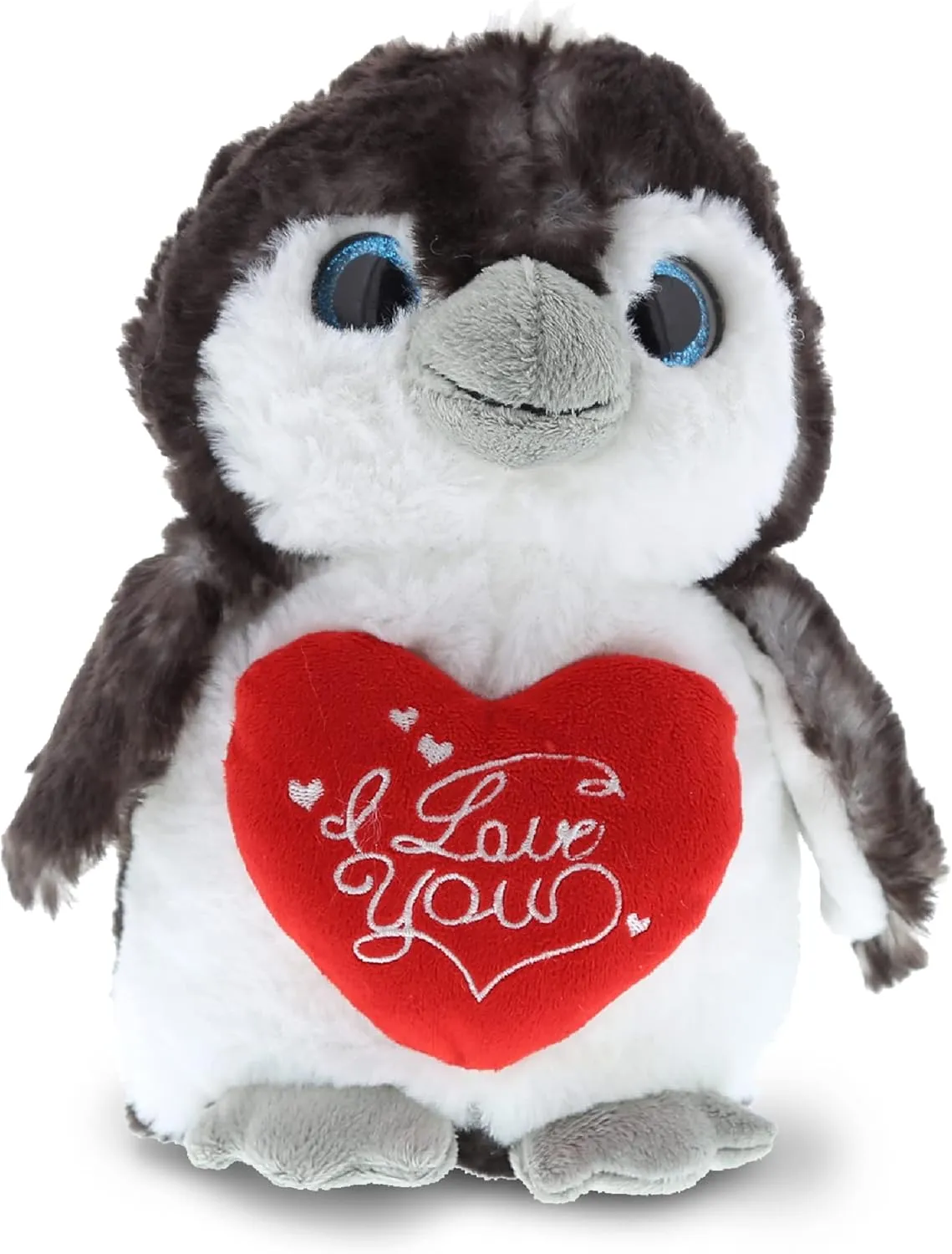 DolliBu I Love You Plush Sparkling Big Eye Penguin – Cute Stuffed Animal with Heart and Name Personalization for Valentines, Anniversary, Romantic Date, Gift – 9 Inches