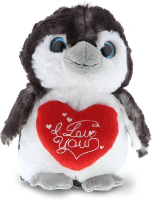 DolliBu I Love You Plush Sparkling Big Eye Penguin – Cute Stuffed Animal with Heart and Name Personalization for Valentines, Anniversary, Romantic Date, Gift – 9 Inches