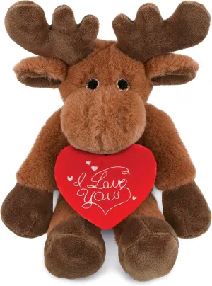 DolliBu I Love You Valentine Plush Long Leg Moose - Cute Stuffed Animal with Red Heart and Name Personalization Gift for Valentines Day, Birthday, Anniversary, Romantic Date - 10.5 Inches