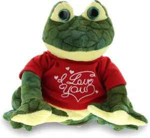DolliBu I Love You Valentine Plush Squat Frog - Cute Soft Cuddly Stuffed Animal with Red Heart Gift for Valentines Day, Birthday Present, Anniversary, Romantic Date - 10.5 Inches