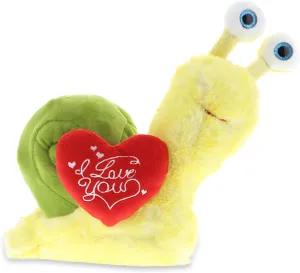 DolliBu I Love You Valentine Plush Yellow Snail - Cute Soft Cuddly Stuffed Animal with Red Heart Gift for Valentines Day, Birthday Present, Anniversary, Romantic Date - 7 Inches