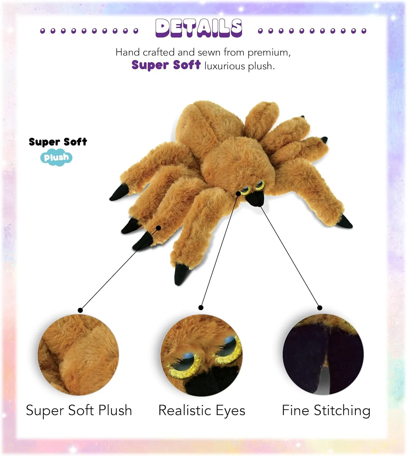 DolliBu Plush Spider Stuffed Animal - Cute Brown Spider Insect Stuffed Animal, Adorable Fluffy Stuffed Animal Spider Toy for Boys and Girls, Realistic Spider Animal Gift for Kids and Adults - 11 Inch