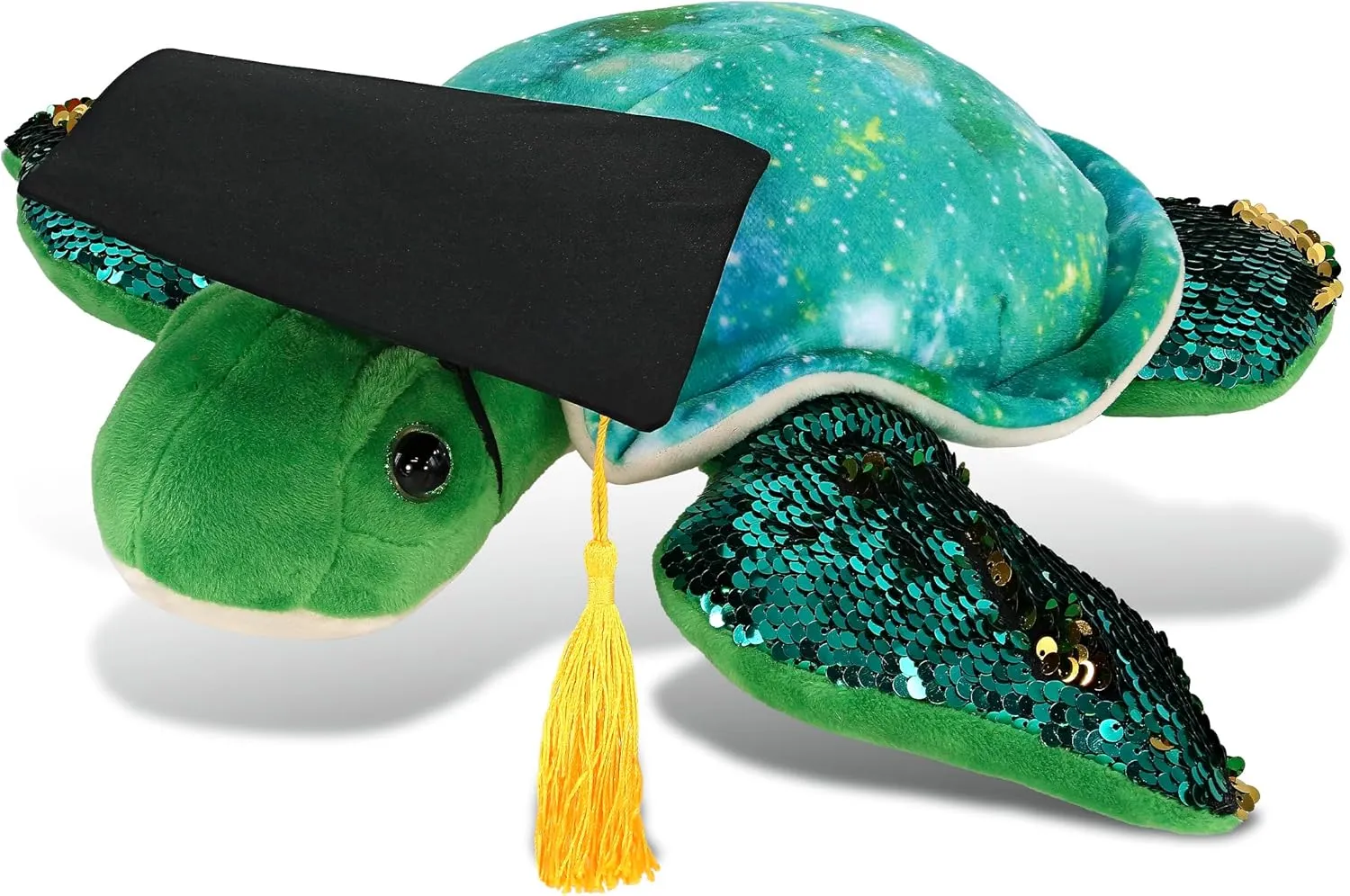 DolliBu Sea Turtle – Space Sequin Graduation Plush Toy - Soft Plush Graduation Stuffed Animal Dress Up with a Graduation Cap with Tassel Outfit - Graduation Gift with Personalization - 13 Inch