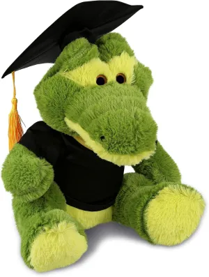 DolliBu Sitting Green Alligator Graduation Plush Toy - Super Soft Plush Graduation Stuffed Animal Dress Up Gown, Cap and Tassel Outfit - Graduation Gift - 12 Inches
