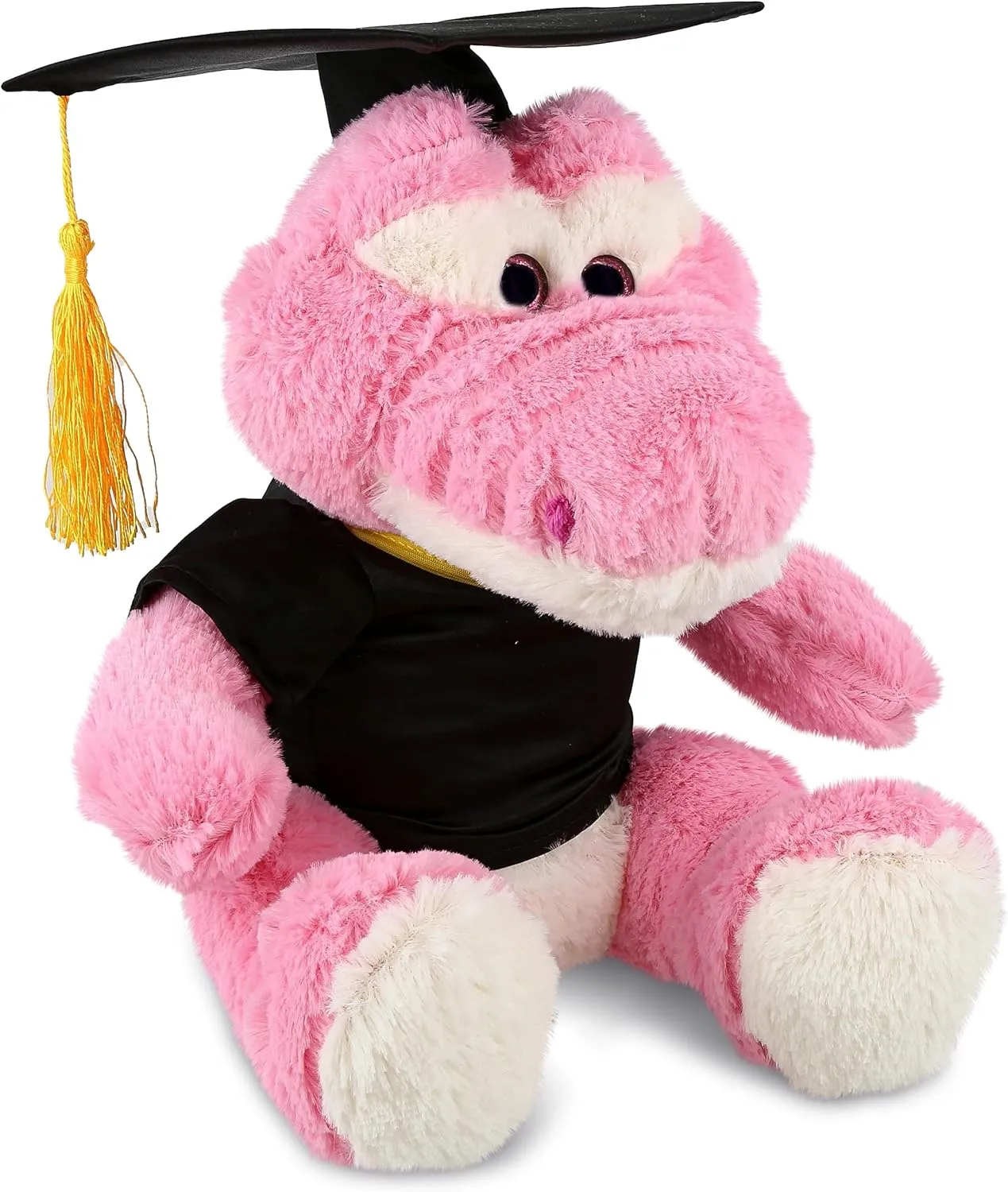 DolliBu Sitting Pink Alligator Graduation Plush Toy - Super Soft Plush Graduation Stuffed Animal Dress Up Gown, Cap and Tassel Outfit - Congratulatory Gift – 10 Inch