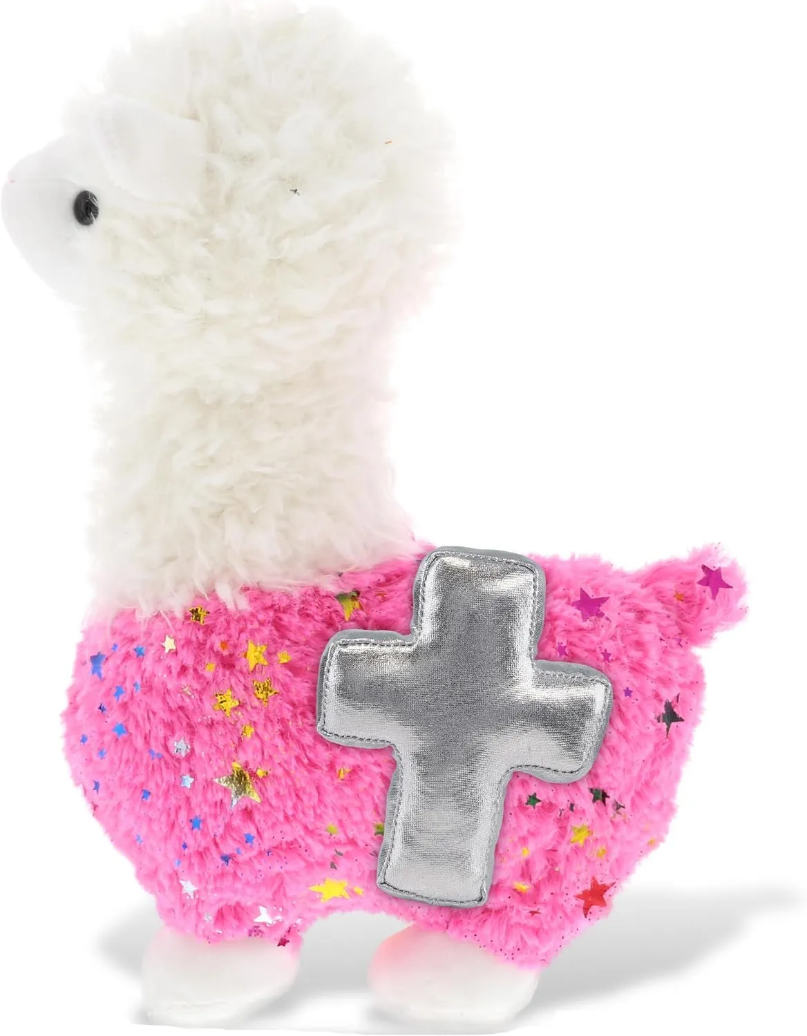 DolliBu Sparkle Pink Llama Stuffed Animal with Silver Cross Plush - Religious Baptism Gifts for Boys and Girls, Cute Dedication Christening Gifts Plush Prayer Toy Healing Teddy Bear - 11.5 Inches