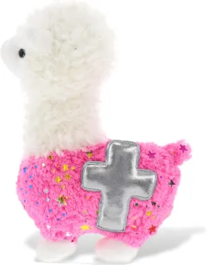 DolliBu Sparkle Pink Llama Stuffed Animal with Silver Cross Plush - Religious Baptism Gifts for Boys and Girls, Cute Dedication Christening Gifts Plush Prayer Toy Healing Teddy Bear - 11.5 Inches