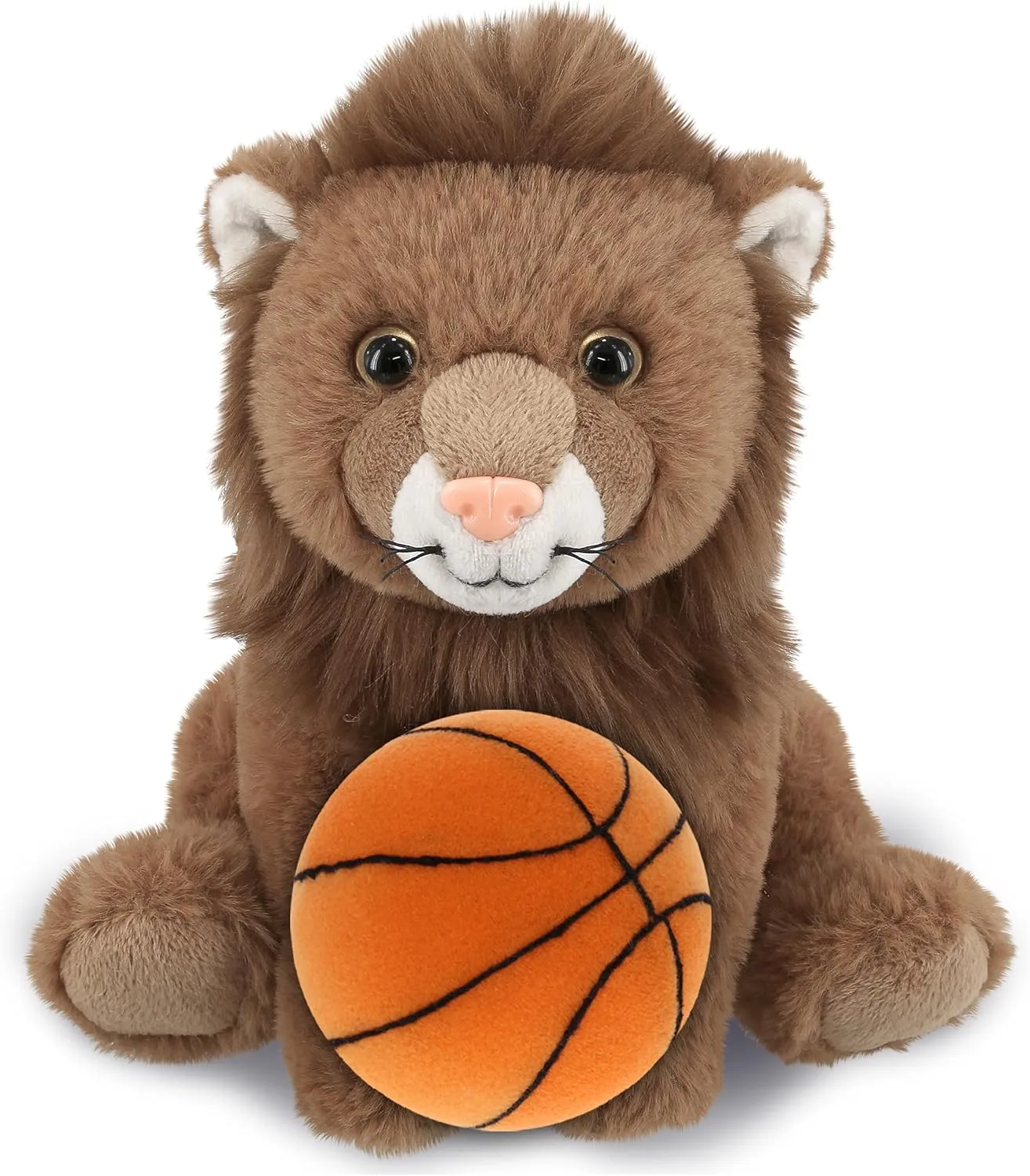 DolliBu Squat Lion Stuffed Animal with Basketball Plush - Soft Huggable Lion, Adorable Playtime Plush Toy, Cute Safari Life Gift, Personalized Plush Doll Animal Toy for Kids and Adults - 8 Inch