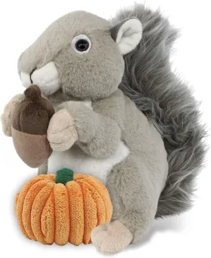 DolliBu Super Soft Grey Squirrel Stuffed Animal with Pumpkin Decor and Name Personalization - Pumpkin Plush Animal for Fall, Halloween and Thanksgiving, Pumpkin Toy for Baby, Kids, Adults - 8 Inches