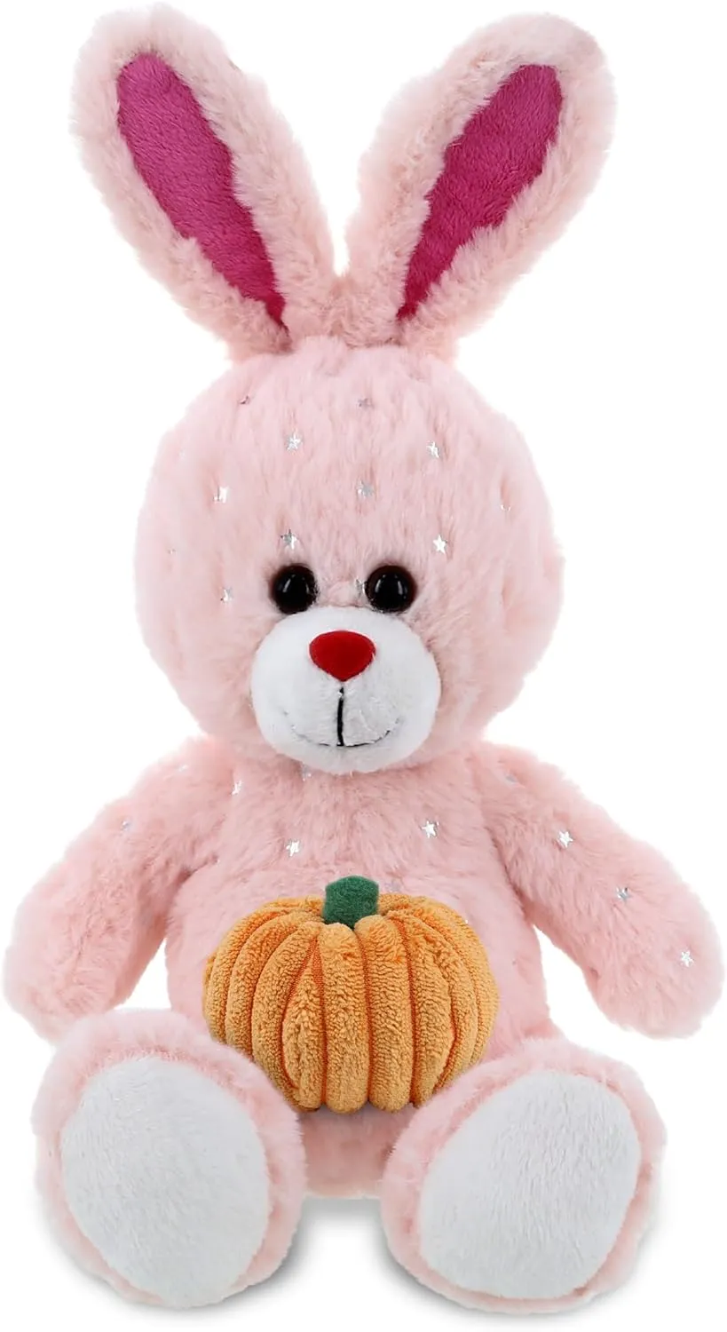 DolliBu Super Soft Rose Gold Bunny Stuffed Animal with Pumpkin Decor and Name Personalization - Pumpkin Plush Animal for Fall, Halloween and Thanksgiving, Pumpkin Toy for Baby, Kids, Adults - 9 Inches