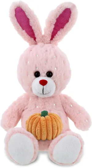 DolliBu Super Soft Rose Gold Bunny Stuffed Animal with Pumpkin Decor and Name Personalization - Pumpkin Plush Animal for Fall, Halloween and Thanksgiving, Pumpkin Toy for Baby, Kids, Adults - 9 Inches