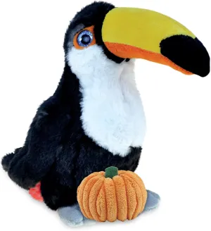 DolliBu Super Soft Toucan Stuffed Animal with Pumpkin Decor - Pumpkin Plush Animal for Fall, Halloween and Thanksgiving, Pumpkin Toy for Baby, Kids, Adults - 8 Inches