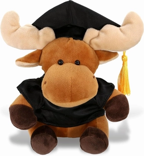 DolliBu Moose Graduation Plush Toy - Soft Huggable Graduation Stuffed Animal Dress Up with Gown and Cap with Tassel Outfit with Personalization - 6 Inches