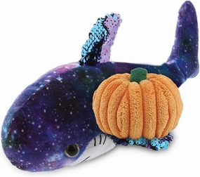 DolliBu Space Sequin Plush Shark Stuffed Animal with Pumpkin Decor and Name Personalization - Pumpkin Plush Animal for Fall, Halloween and Thanksgiving, Pumpkin Toy for Baby, Kids, Adults - 12 Inches