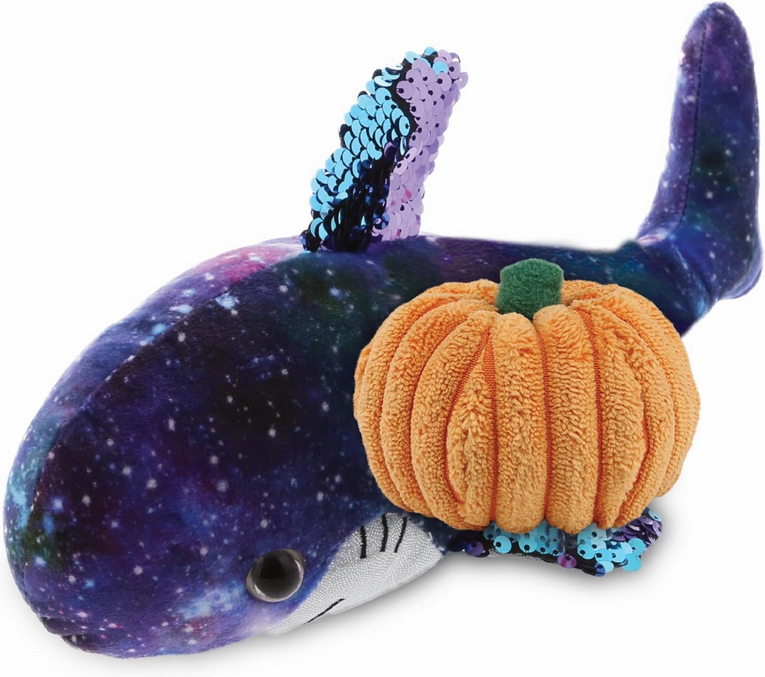 DolliBu Space Sequin Plush Shark Stuffed Animal with Pumpkin Decor and Name Personalization - Pumpkin Plush Animal for Fall, Halloween and Thanksgiving, Pumpkin Toy for Baby, Kids, Adults - 12 Inches