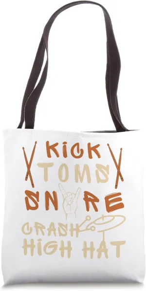 Drum Kick Snare Toms High Hat Crash Drum Set Text Drum Lover Tote Bag